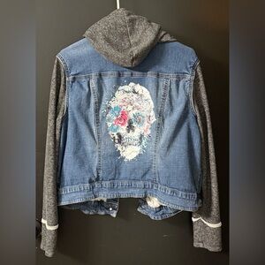 *Upcycled* Mossimo Supply Co. Juniors Lightwash Hooded Sweater Denim Jacket XXL